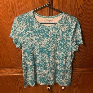 Teal blue and white floral shirt